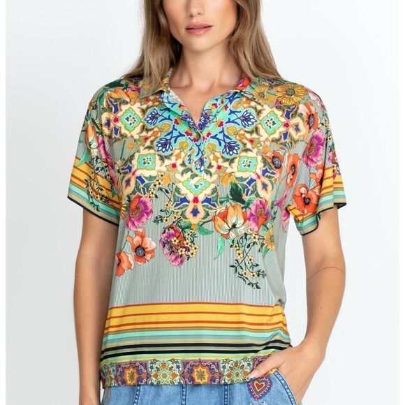 Johnny Was Hunter Floral Polo Tee Size XXS - Picture 2 of 8